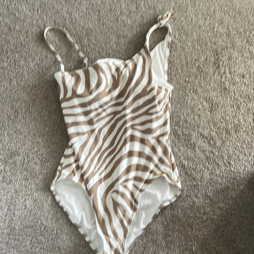 Michael Kors zebra Striped One Piece Swimsuit with optional 1 strap